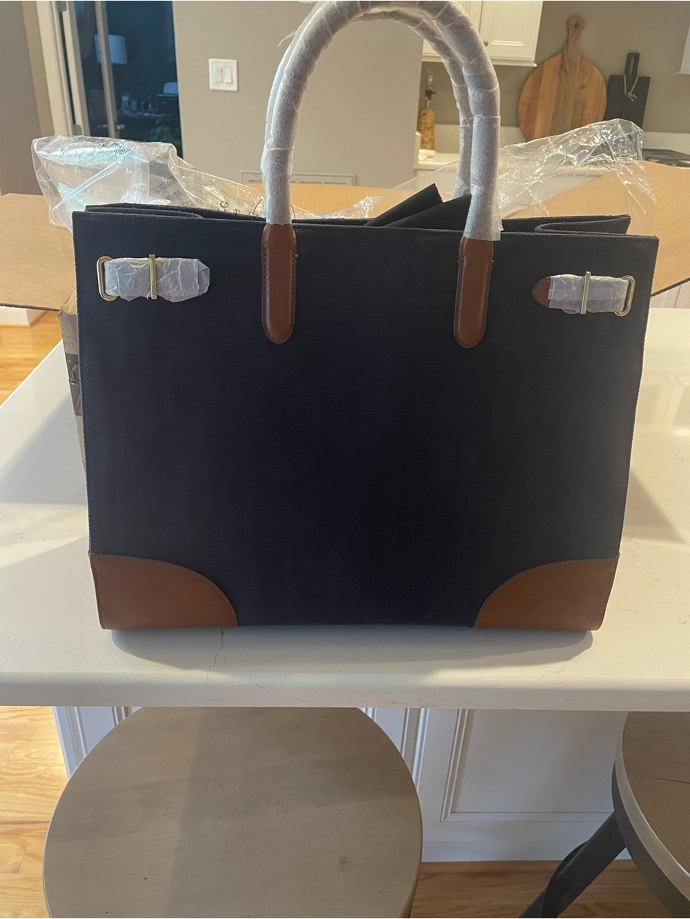 Classic Women’s Tote Bag - Navy Blue with Brown Accents Ralph Lauren Handbag